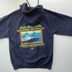 Disney Cruise Line Alaska Sweatshirt Hoodie Men M Sailing Navy Blue Vtg Full Zip - Picture 1 of 10