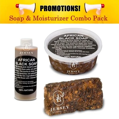 Raw African Black Soap 8 oz. Liquid, Bar, Paste TRIO PACK Natural Organic Pure - Image 1 of 4