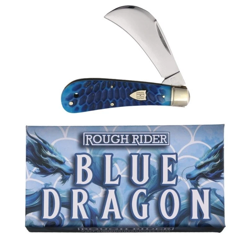 Rough Rider Hawkbill Blue Dragon Bone Knife 4" Stainless Blade - Image 1 of 1