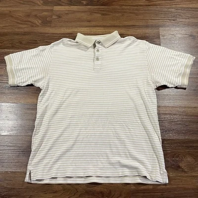 Рубашка поло для гольфа мужская Greg Norman размер L желтовато-коричневая бежевые полоски короткий рукав ДЕФЕКТ - Изображение 1 из 4