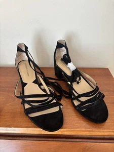 NWOT Adrienne Vittadini Size 9.5M Black Suede Leather Strappy Sandals - Picture 1 of 8
