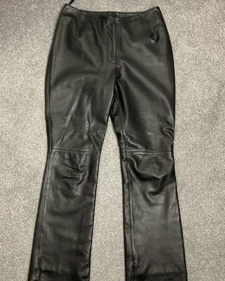 Next Womens Leather Trousers Size UK 12 Black Slim Fit Bootcut Party Evening - Image 1 of 4