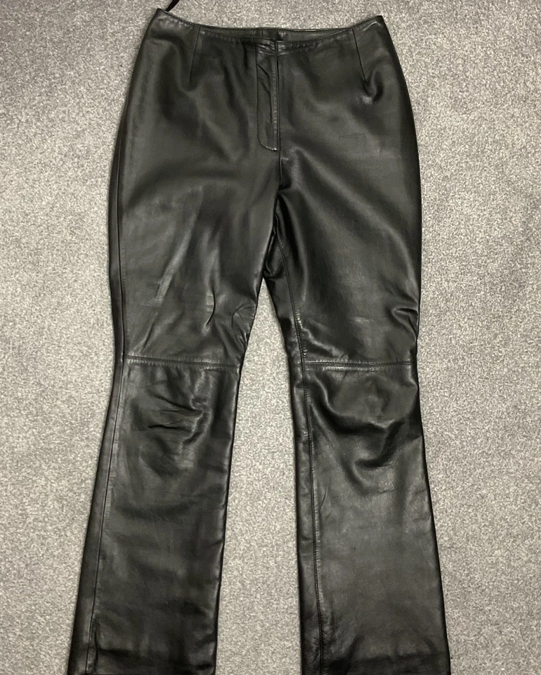 Next Womens Leather Trousers Size UK 12 Black Slim Fit Bootcut Party Evening - Image 1 of 4