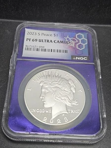 2023 S Silver Peace Dollar Purple Core  NGC PF69 Ultra Cameo Traderbea - Picture 1 of 2