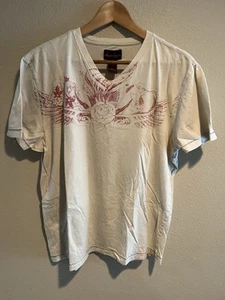 AMERICAN RAG CIE Vintage Graphic V-Neck Shirt Cream, Men's Size Large - Picture 1 of 7