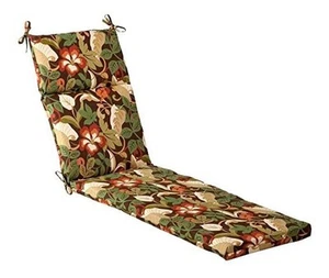 Floral Indoor/Outdoor Split Back Chaise Lounge Cushion with Ties, Plush Fiber - Picture 1 of 3