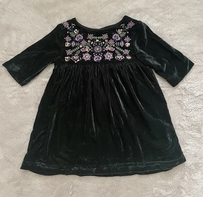 Vestido PEEK Niñas Verde Oscuro Floral Terciopelo Bordado Manga Larga Talla 3T Foto 1 de 4