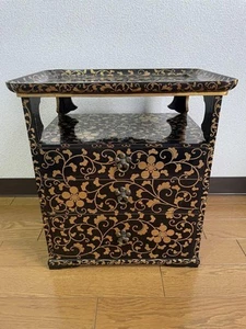 MAKI-E Lacquer TANSU DRAWER WOODEN CHEST Box 14.5 inch Traditional Japan Antique - Picture 1 of 7