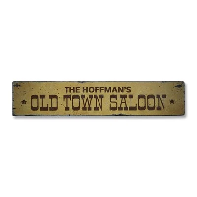 Old Town Saloon, Custom Family Name - Rustic Distressed Wood Sign - Image 1 of 2