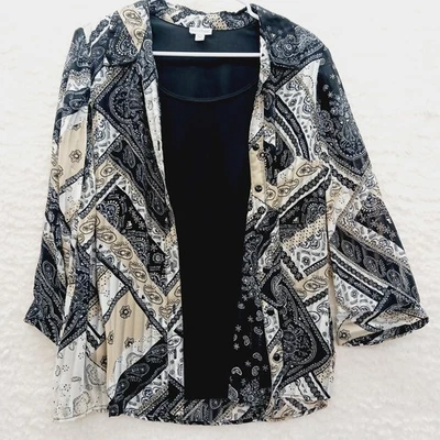 Blouse Size XL Black Paisley Whimsycore Y2K Festival Office Siren Soft Grunge - Image 1 of 4