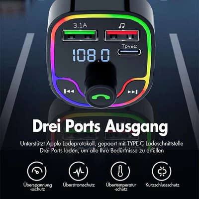FM Transmitter Auto Bluetooth Kfz Radio Adapter PD+ Dual USB Ladegerät für Handy - Bild 1 von 4