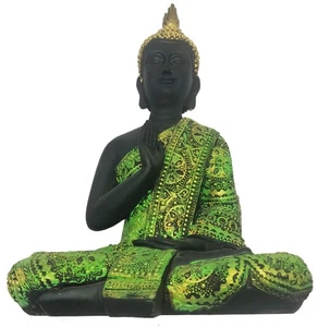 Ídolo sentado tradicional indio Lord Budhha color verde para decoración del hogar - Imagen 1 de 5