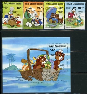 TURKS & CAICOS ISOLE 476-80 SG643-46,MS647 MNH 1981 Disney set di 4+MS CV$9 - Foto 1 di 1