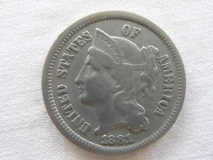 1881 Nickel 3 Cent AU - Picture 1 of 2