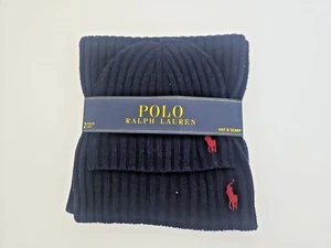Polo Ralph Lauren Men's 2-Piece Hat & Scarf Set–Lambswool Blend Knit Beanie Blue - Picture 1 of 2