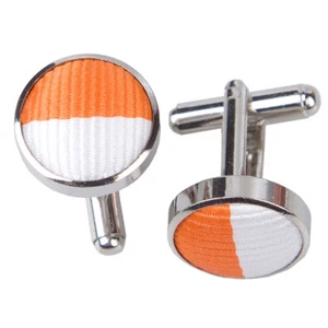 Orange White Striped Mens Brass Fabric Inlay Wedding Cufflinks by DQT - Bild 1 von 1