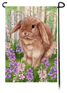 Spring Flowers Garden Flag - Cinnamon Mini Lop Rabbit - Picture 1 of 1