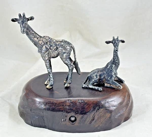 Sterling Silver 5" Standing & Seated Giraffe Sculpture, Patrick Mavros Zimbabwe - Picture 1 of 14
