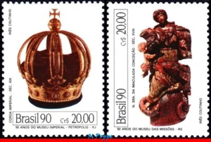 2247-48 BRASIL 1990 MUSEOS, CORONA IMPERIAL, ESCULTURA, MI# 2360-61 C-1683, MONTADA SIN MONTAR O NUNCA MONTADA - Imagen 1 de 2