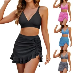 Womens High Waist Bikini Set with Skirt Push Up Swimwear Summer UK Stock - Picture 1 of 13