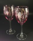  Lot of 2 Wine Glasses  Goblets Grapes Spring Purple  