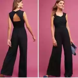 Moulinette Soeurs NWT Anthropologie Molly Black Wide Leg Jersey Jumpsuit size M - Picture 1 of 6