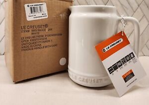 Le Creuset BBQ Sauce Jar Jug Sauce Pitcher 20 Oz. Glossy White New in Box