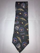 VTG Bugle Boy Fly Boy War Shields Patches Theme Military Silk Classic Neck Tie