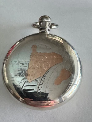 VINTAGE 18 SIZE WALTHAM  POCKET WATCH CASE PENDANT SET ONLY LOCOMOTIVE ON BACK - Image 1 of 4