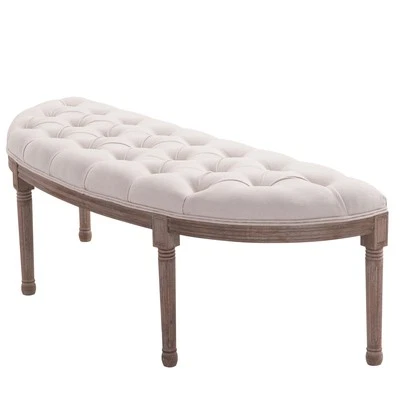 HOMCOM Panca Fondoletto Semicircolare Beige Stile Chesterfield, 140,5x51x48cm