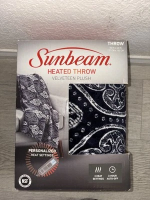 Sunbeam Blue Velveteen Heated Plush Throw 50" x 60" 3 Settings 3 Hour Auto Off - Image 1 of 3