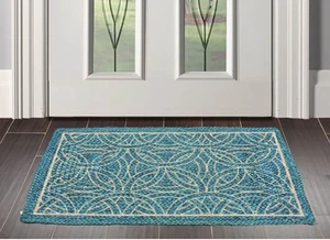 2x3 Braided Handspun Jute Mat Modern & Contemporary Area Rug Blue - Picture 1 of 4