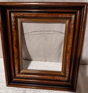 Atq Victorian Deep Well Picture Frame Walnut Ebony Etched Pic Sz 10” X 12” Art - Picture 1 of 8