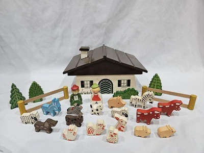 Juego de madera de granja Sevi Italia - Figuras de madera vintage, animales, árboles Foto 1 de 4