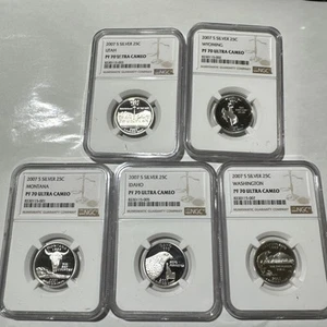 2007-s NGC PF70UCAM Silver Proof 5-Coin Statehood Quarter 25C Cent Set - Picture 1 of 2