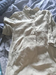 Elena Baldi Italy Linen Dress Women Size Medium Gray Midi Button Lagenlook - Picture 1 of 1