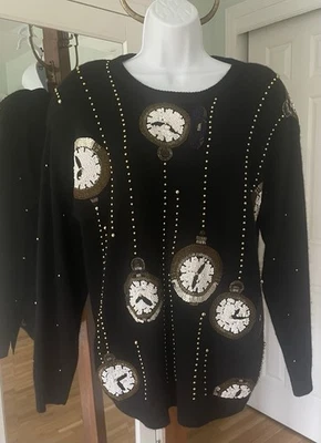 De Colección Años 90 - Suéter Reloj MARISA CHRISTINA - Mujer M - Cuentas - Angora - Negro Foto 1 de 4