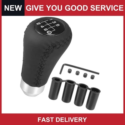 Perilla de cambio de palanca de cambios de coche de 6 velocidades cuero PU puntadas negras Foto 1 de 4