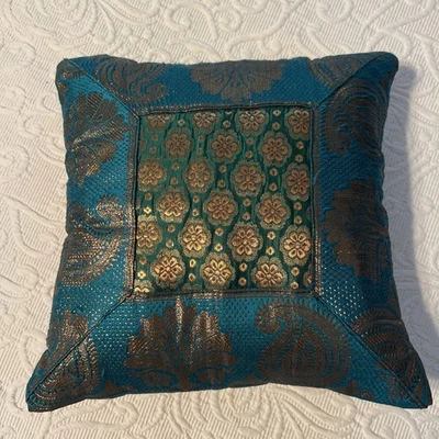Elegant Gold jacquard Throw Pillow removable zipper  11” x11”satin - Image 1 of 4