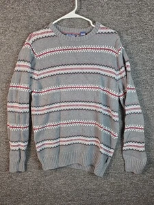 Men's Chaps Small Gray Red And White Knitted 100% Cotton Sweater - Picture 1 of 8