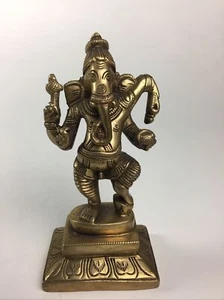 Vintage Old Solid Brass Hindu God Elephant Face Ganesha Statue Rare~ 6 inches - Picture 1 of 6