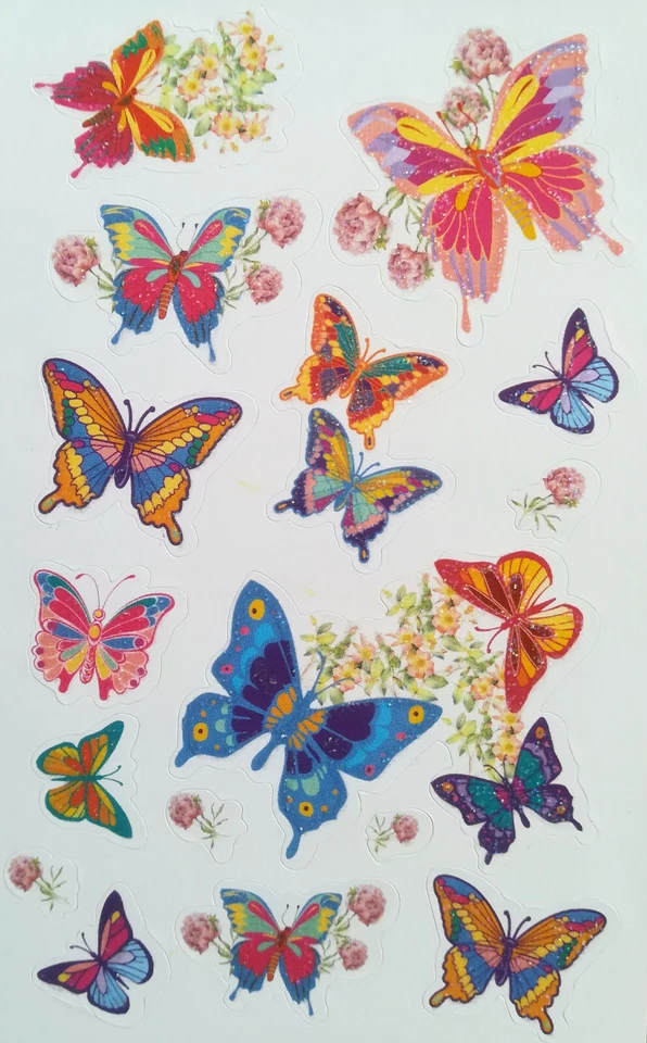 16x STICKER SCHMETTERLINGE C6 Deko Schule Kind Tier Natur Blume Bio Aufkleber - Bild 1 von 1