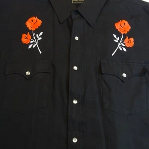 High Noon Western Hemd Perlen Druckknopf bestickt Rosen Gr. 2XL schwarz LESEN - Bild 1 von 10