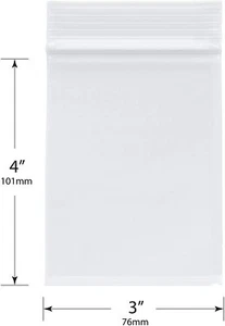 Plymor Zipper Reclosable Plastic Bags, 2 Mil, 3" x 4" (Pack of 100) - Picture 1 of 3