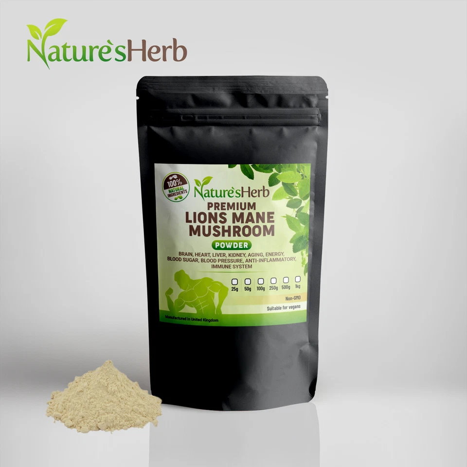 NATURS HERB Lions Mane Mushroom POWDER High Strength Vegan Pure Natural UK FAST