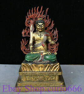 13" Old Japan Japanese Copper Painting Fudo Myo-o、/ Acalanatha Buddha Statue