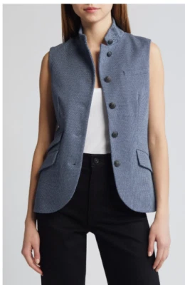 $398 New Rag & Bone Slade Jacquard Vest In Blue Multi. Size 10 - Image 1 of 4
