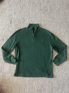 Polo Ralph Lauren Suéter Para Hombres Grande Verde Algodón 1/4 Cremallera Pullover Preppy Logo - Imagen 1 de 5