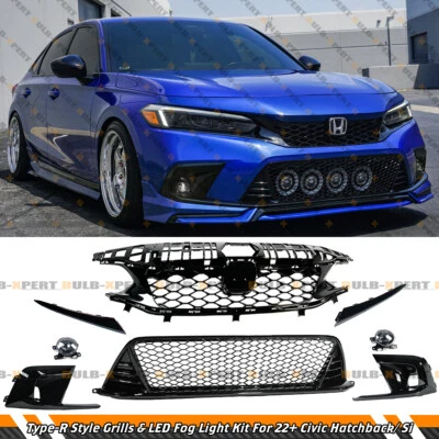 GLOSSY TYPE-R STYLE UPPER LOWER GRILL + FOG LIGHT FOR 2022-24 CIVIC Si HATCHBACK - Image 1 of 4