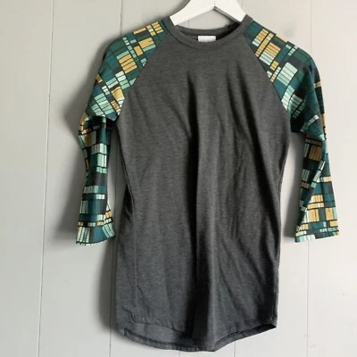 LULAROE Randy Unisex Baseball Tee Gray & Green Size XS - Image 1 of 3